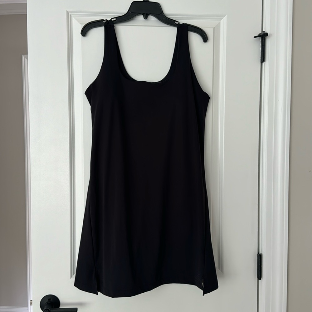 Black dress with built in bra and shorts with pocket